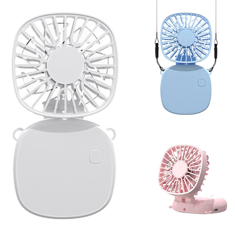 Mini Foldable Rechargeable Hanging Neck Fan W/ Lanyard - 1