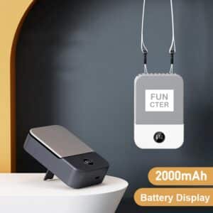 Rechargeable Bladeless Fan Mini Handheld Fan Neck Fan With Battery Display With Lanyard