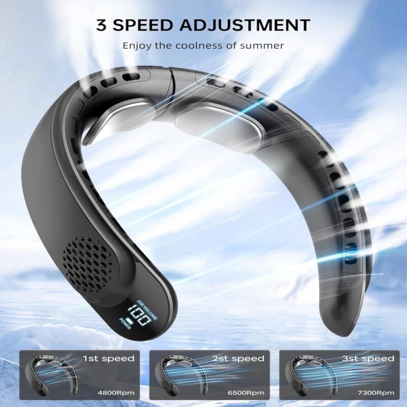 Handsfree Wearable Neck Fan 3 Speeds Low Noise Personal Cooling Device - 3