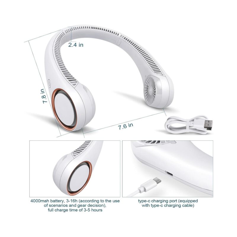 Portable Bladeless Neck Fan USB Rechargeable Cooling Gadget For Outdoor Sports Travel - 1