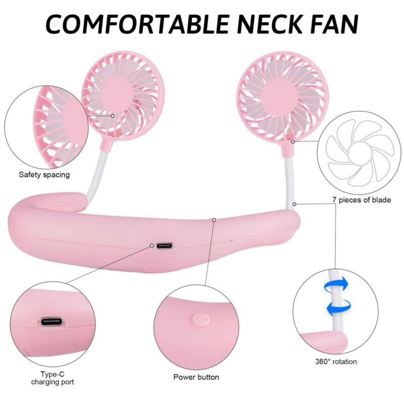 Portable Neck Fan 1200 mAh Rechargeable USB Hands-Free - 2