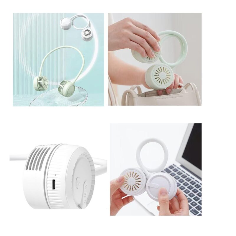 USB Rechargeable Foldable Leafless Neck Fan - 1