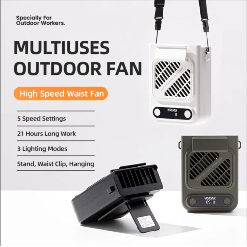 8000mAh Wearable Neck Fan Led Display Waist Portable Rechargeable Fan - 2