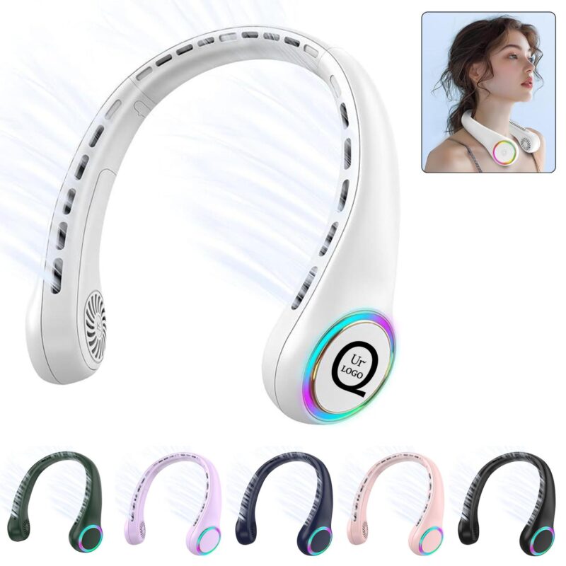 Lighting Neck Fan With Twin Fan Heads And 3 Speed Modes